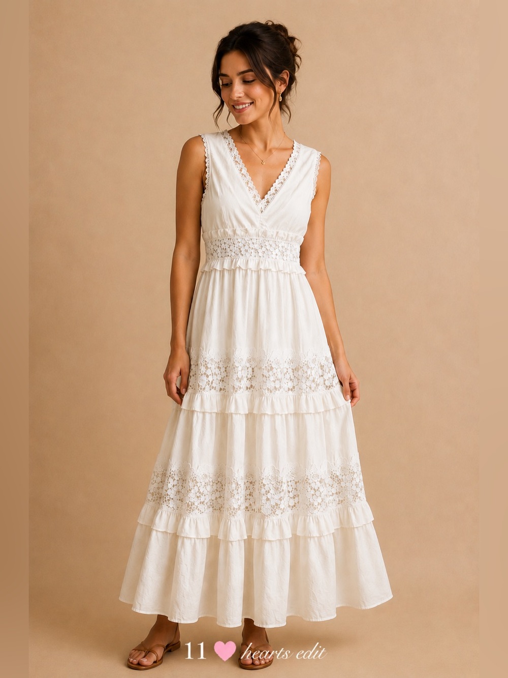 Endless Rose White Sleeveless Lace Mixed Long Dress NWT Small Boho Midi